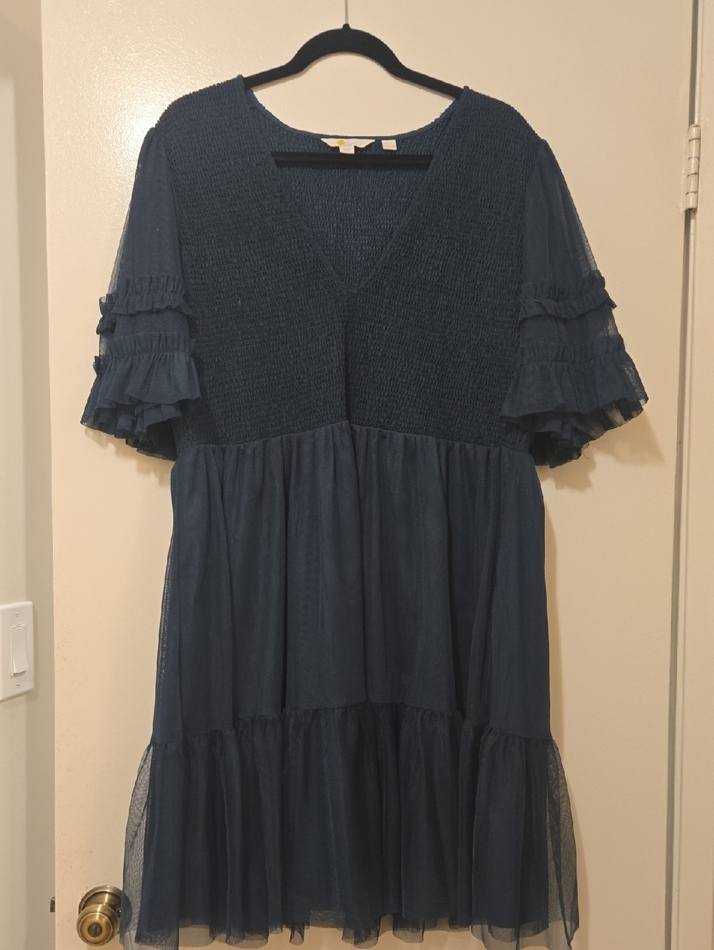 Blueish Green Tiered Mesh Dress